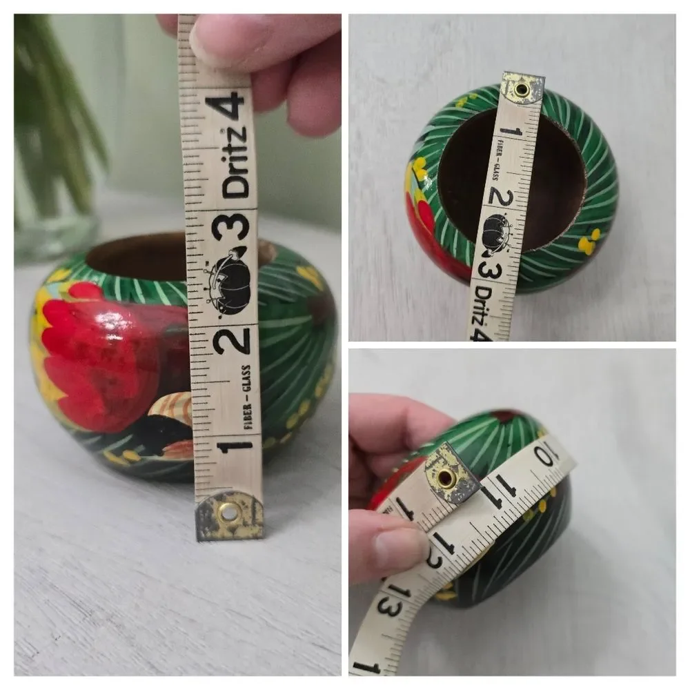 Wooden Bowl Hand painted Macaw Parrot Bird Planter trinket dish